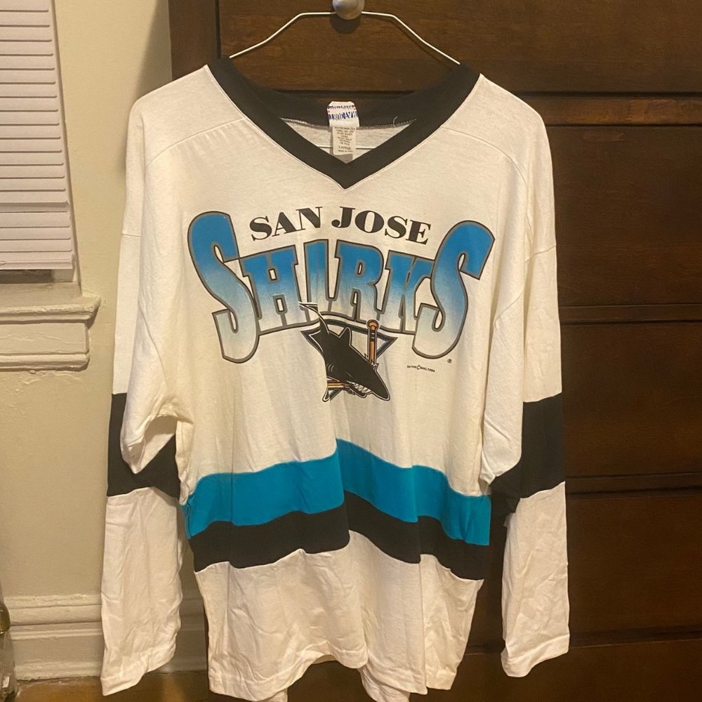 Vintage 90s San Jose Sharks Hockey Jersey T Shirt True Fan Sportswear L